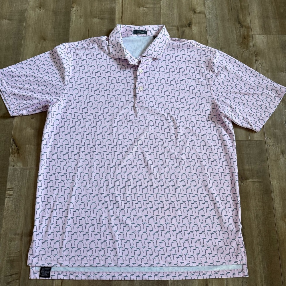 Turtleson Golf Polo Short‎ Sleeve XL Pink Palm Tree Rainbow Tropical Performance